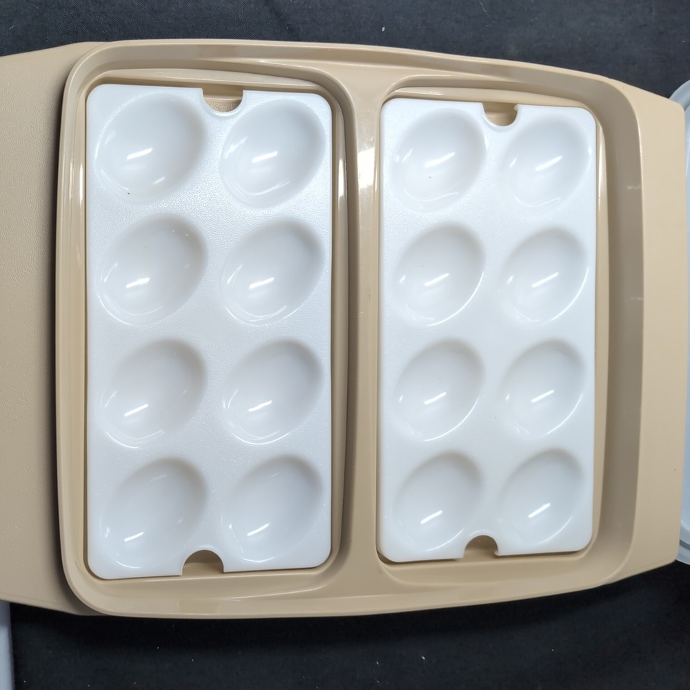 Vintage Tupperware Tan Deviled Egg Carrier Container with Lid and Trays 723-3